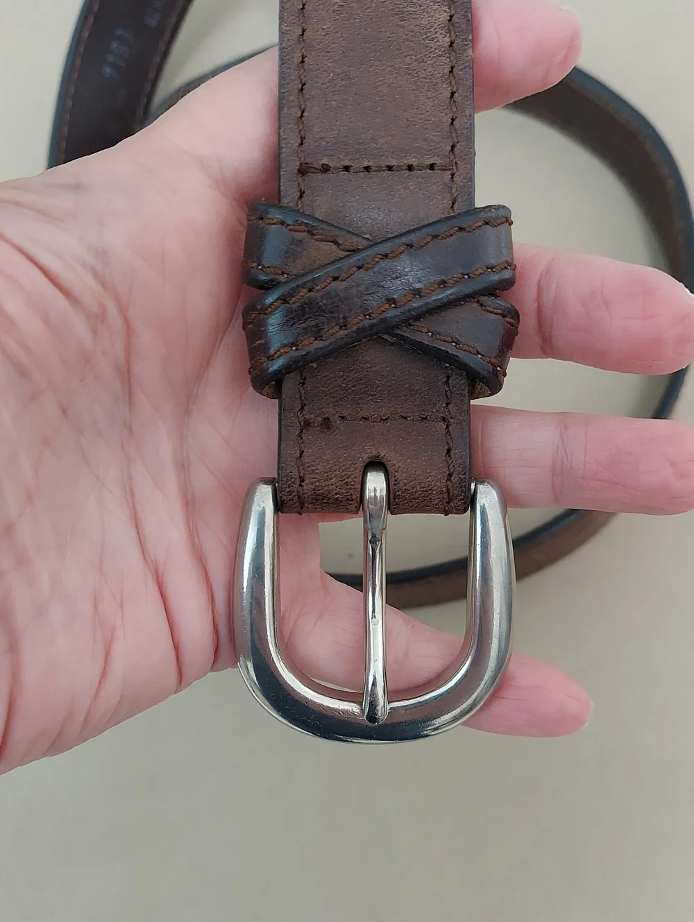 Merona Belt, Size 32-34, Genuine Leather, Silver Buckle, Brown